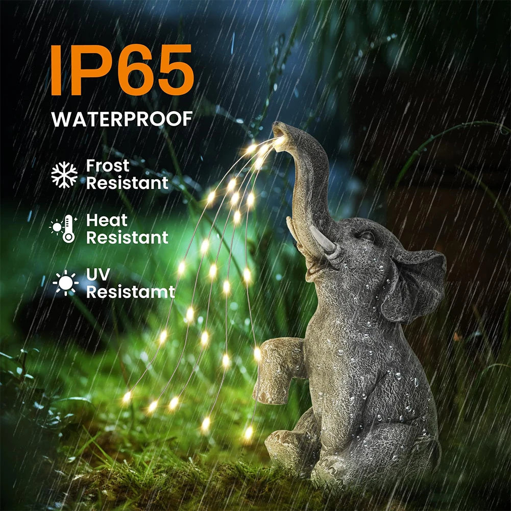 Figurine-Solar Garden Elephant Statue, LED Light Strings, Elephant Figurine, Elephant Sculpture, Yard, Patio and Pathway