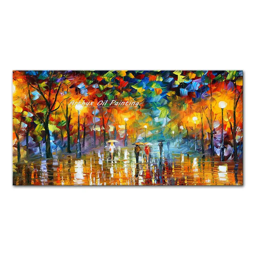 Canvas Art-Hand painted, Night Knife, Oil Painting on Canvas, Modern Abstract Landscape Art Poster, Wall Pictures, Home Decor, Arthyx,Large