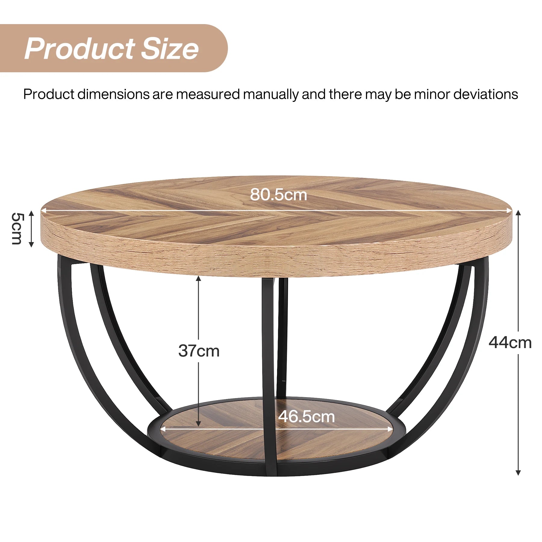 Coffee Table-Tribesigns 31.7 inch Round Coffee Table, Industrial 2-Tier Circle Coffee Table with Storage Shelves, Modern Wooden Accent Table