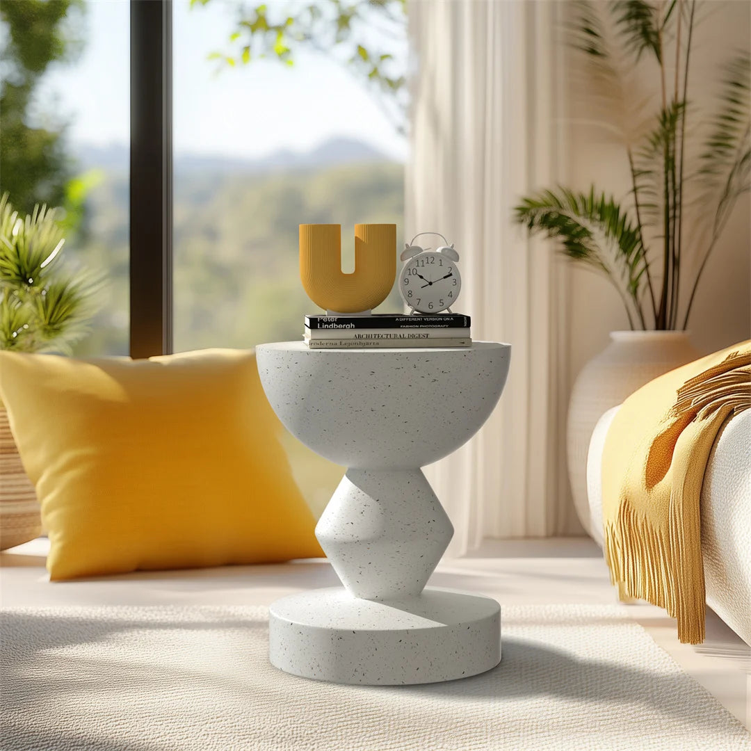 Accent Table-Modern Side Table, Indoor-Outdoor End Table, Lightweight Concrete Stool, Multiple Shapes