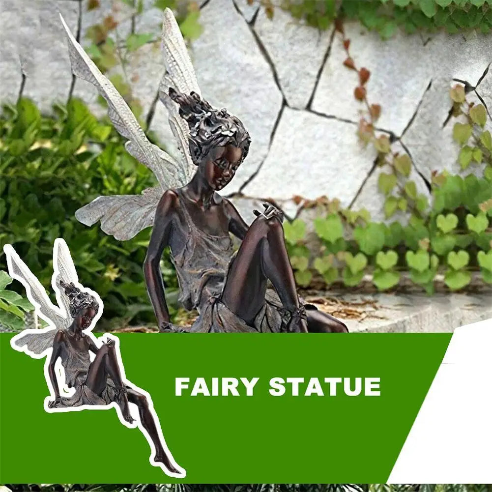 Figurines-Flower Fairy Resin Statue Decoration Outdoor Garden Angel Girl Sitting Figurines Sculpture Landscaping Yard Art Ornament