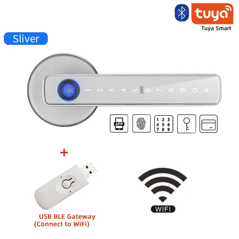 Home Security: Door Handle: Electronic Digital Lock and Door Handle with Password & Biometric Fingerprint Smart Door Lock by Tuya