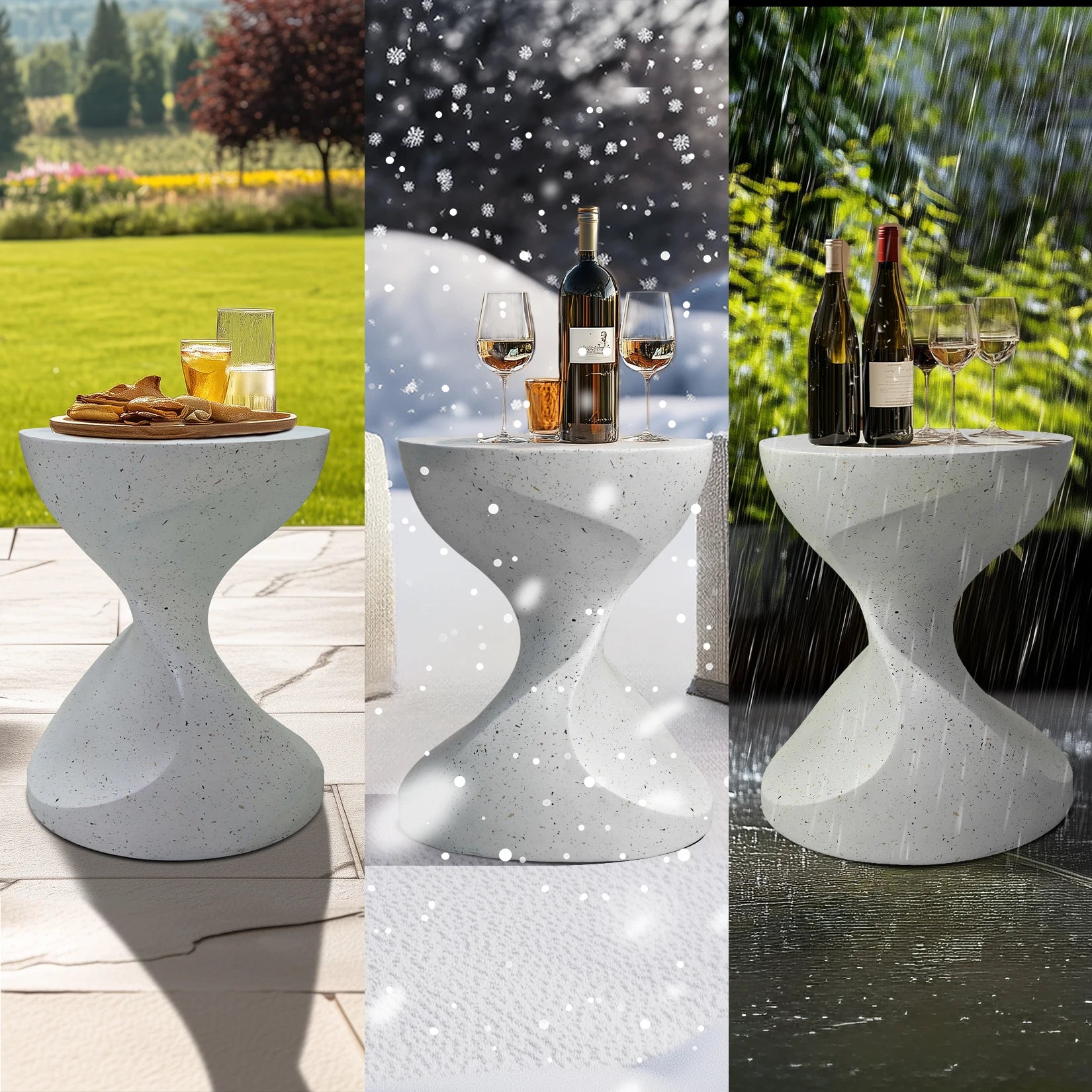 Accent Table-Hourglass Shaped, Lightweight Concrete, Side Table, White Bedside, Accent End Table, Living Room, Balcony