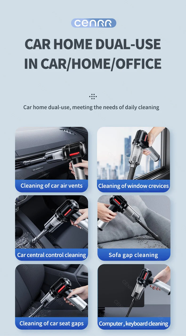 Wireless Car Vacuum-Cleaner High Pressure, Portable Handheld Mini, Strong Suction, CENRR