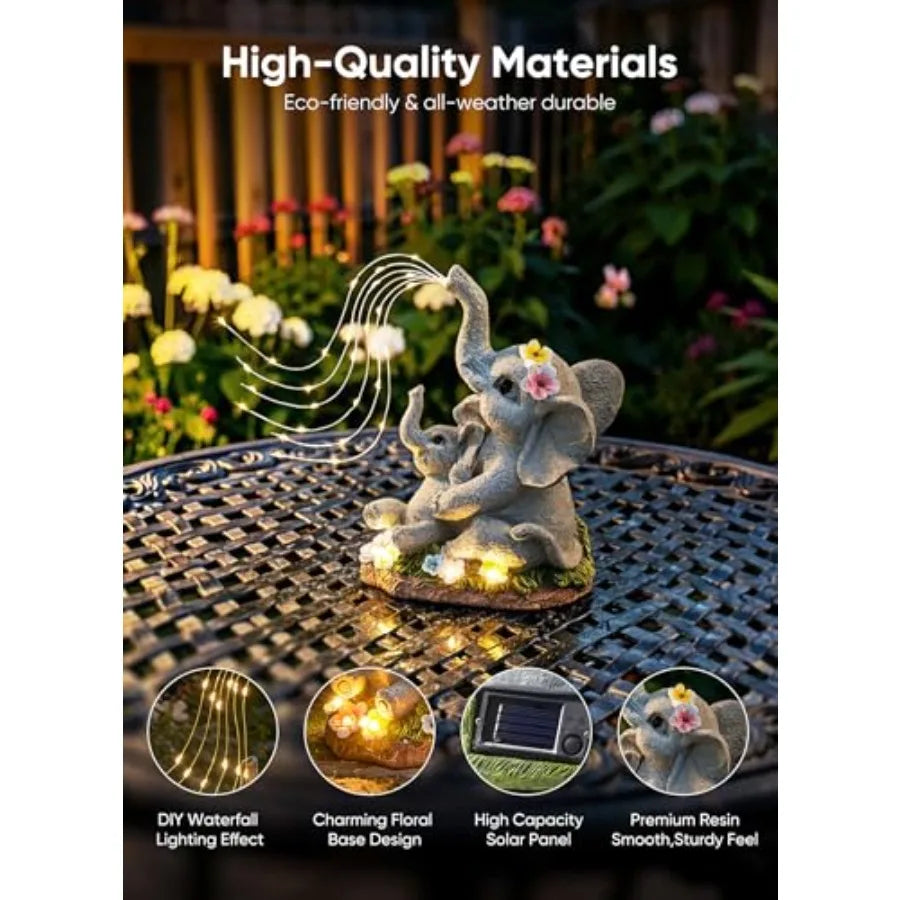 Solar-Powered LED Lights-Elephants, Garden Decor, Figurine, Succulent and Watering, Waterproof, Outdoor, Patio, Lawn, Balcony, Yard