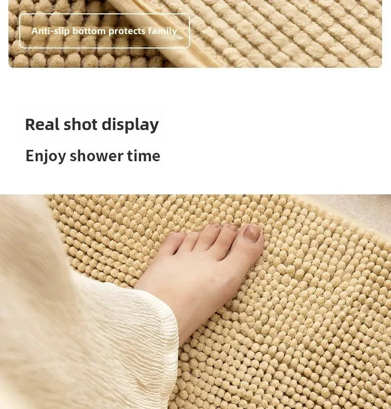 Bath Mat-Chenille, Encrypted Thickened, Short Plush, Strong Water-absorbent, Non-slip Bathroom Rug Carpet