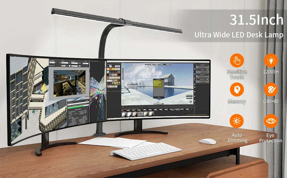 LAOPAO Double Head LED Desk Lamp Architect Desk Lamps Office 24W Brightest 5Color Modes and 5 Dimmable Eye Protection lamp