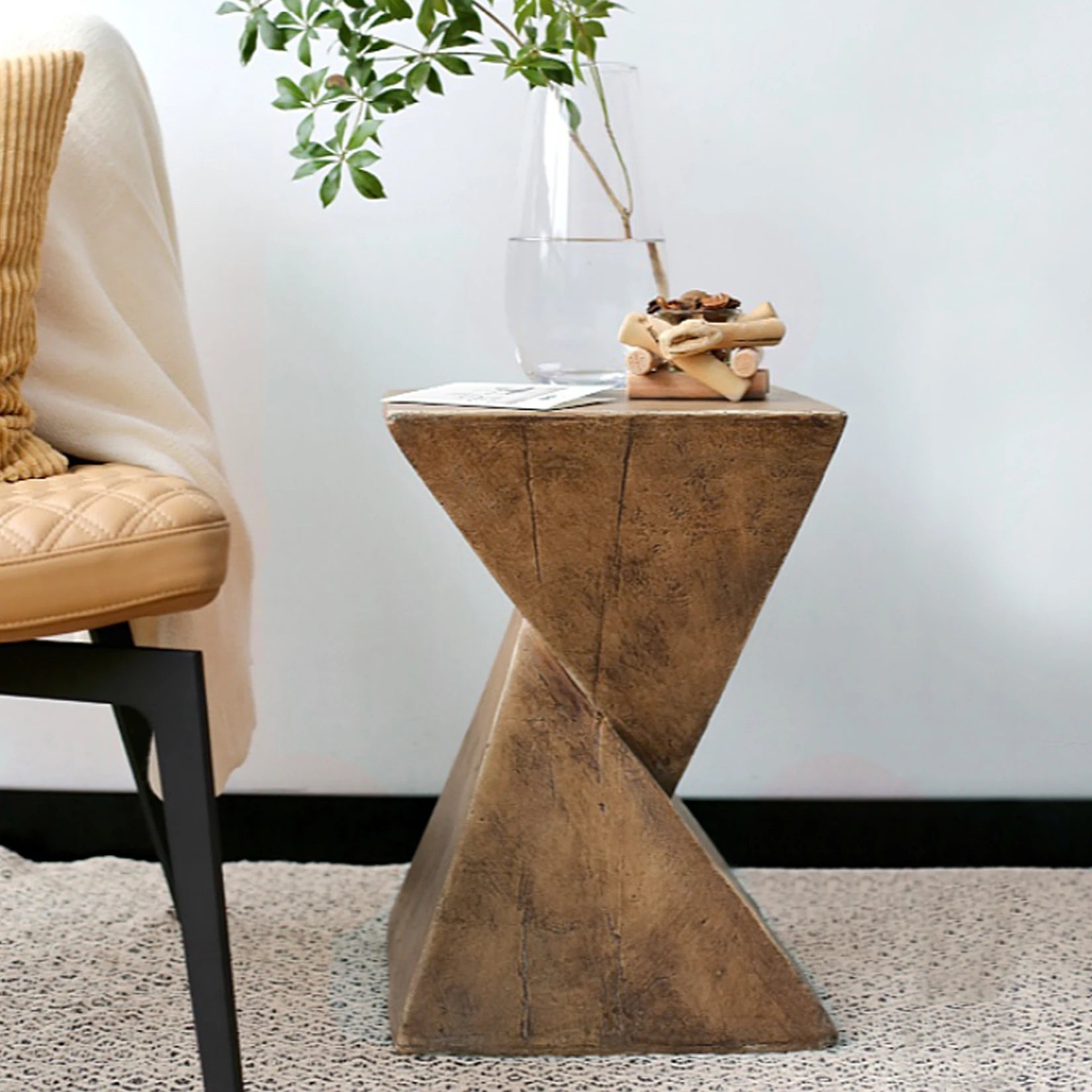 Accent Table-Lightweight Concrete, Modern Geometry Side Table for Indoor and Outdoor,Small Bedside End Table Sofa Vanity Coffee