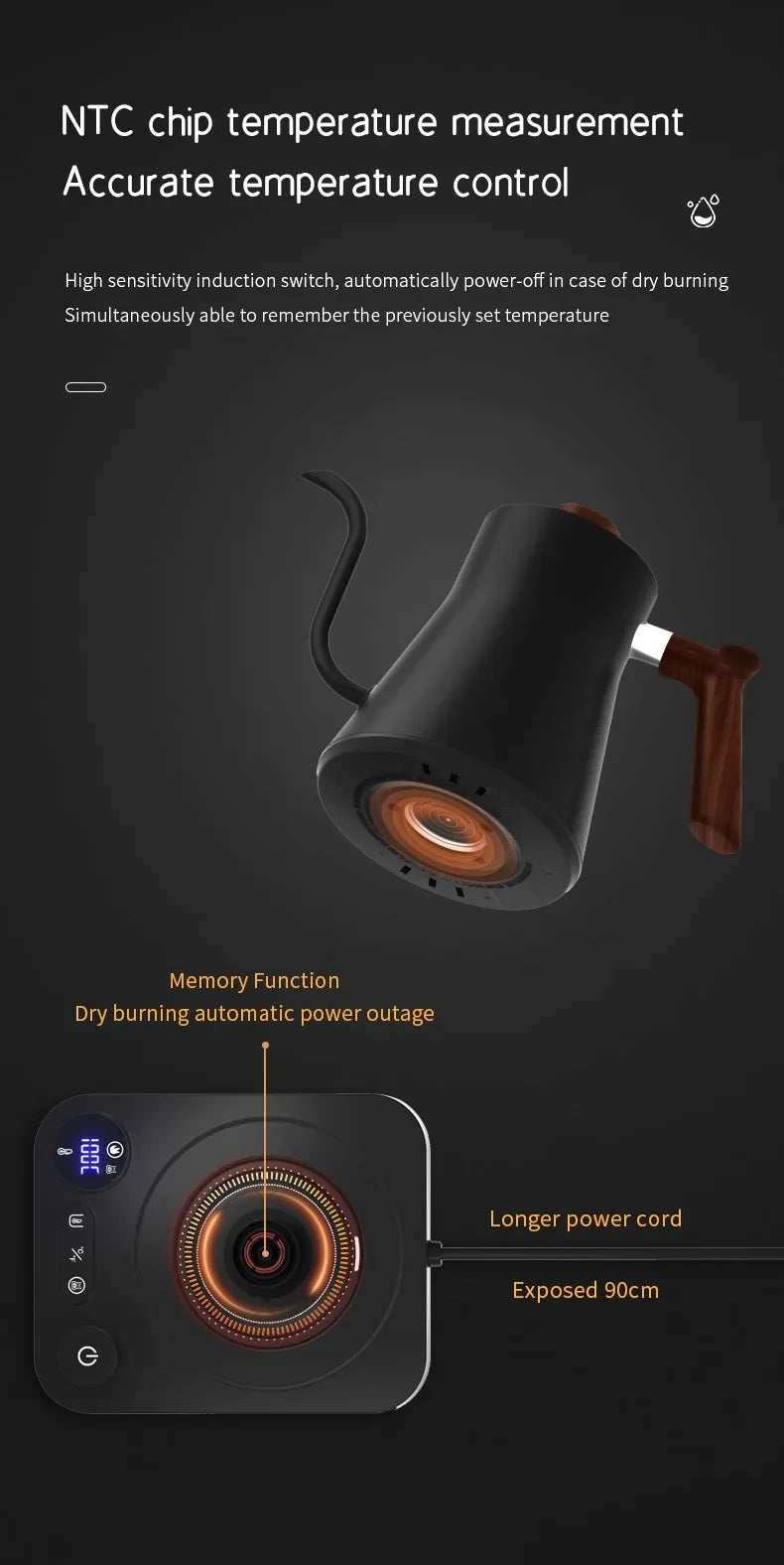 Electric Gooseneck Kettle - Intelligent 900ML – Precise Temp Control  Pot for Coffee, Tea & More