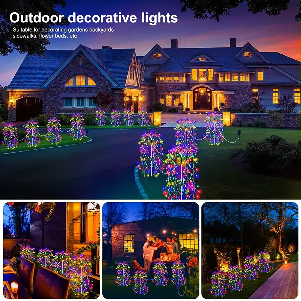 LED Solar Lights-Firecracker Fireworks Lights, 4 Pack, 680 LED, Solar Outdoor Yard, Lawns, Garden Light, Party Landscape Lighting
