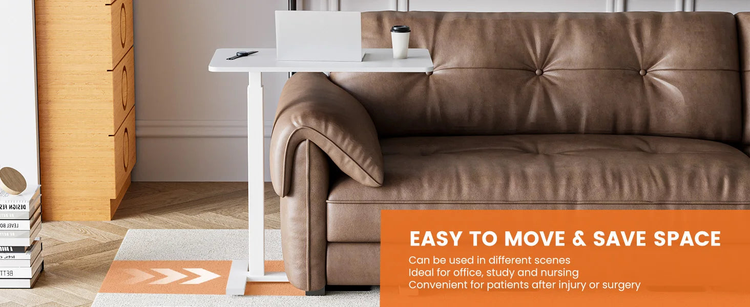 Accent Table-JHK Overbed Bedside Sofa Table with Hidden Wheels Adjustable Height Home Use Bed Table Laptop Mobile Standing Desk For Bedroom
