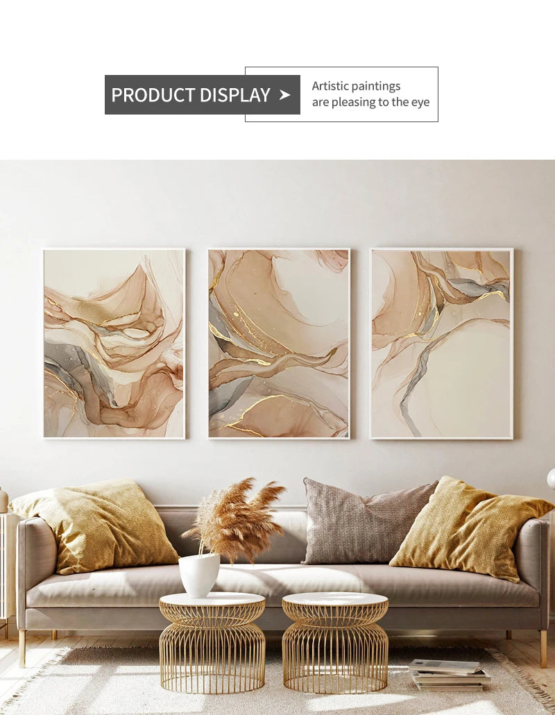 Canvas Wall Art – Modern Nordic Marble – Beige & Gold Abstract for Home or Office