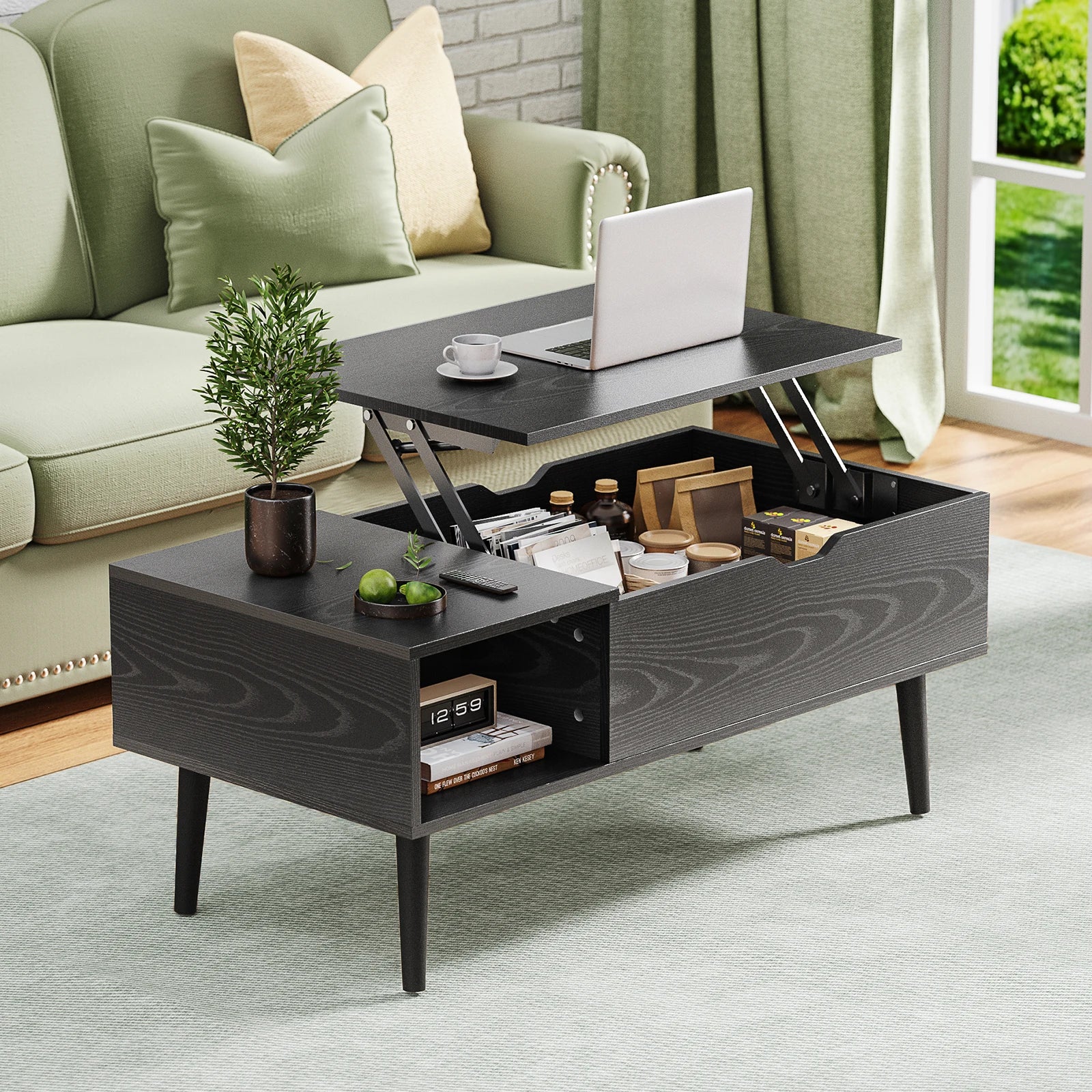 Coffee Table - Adjustable Lift-Top by JHK – Multifunction Tea & Dining Table with Hidden Storage