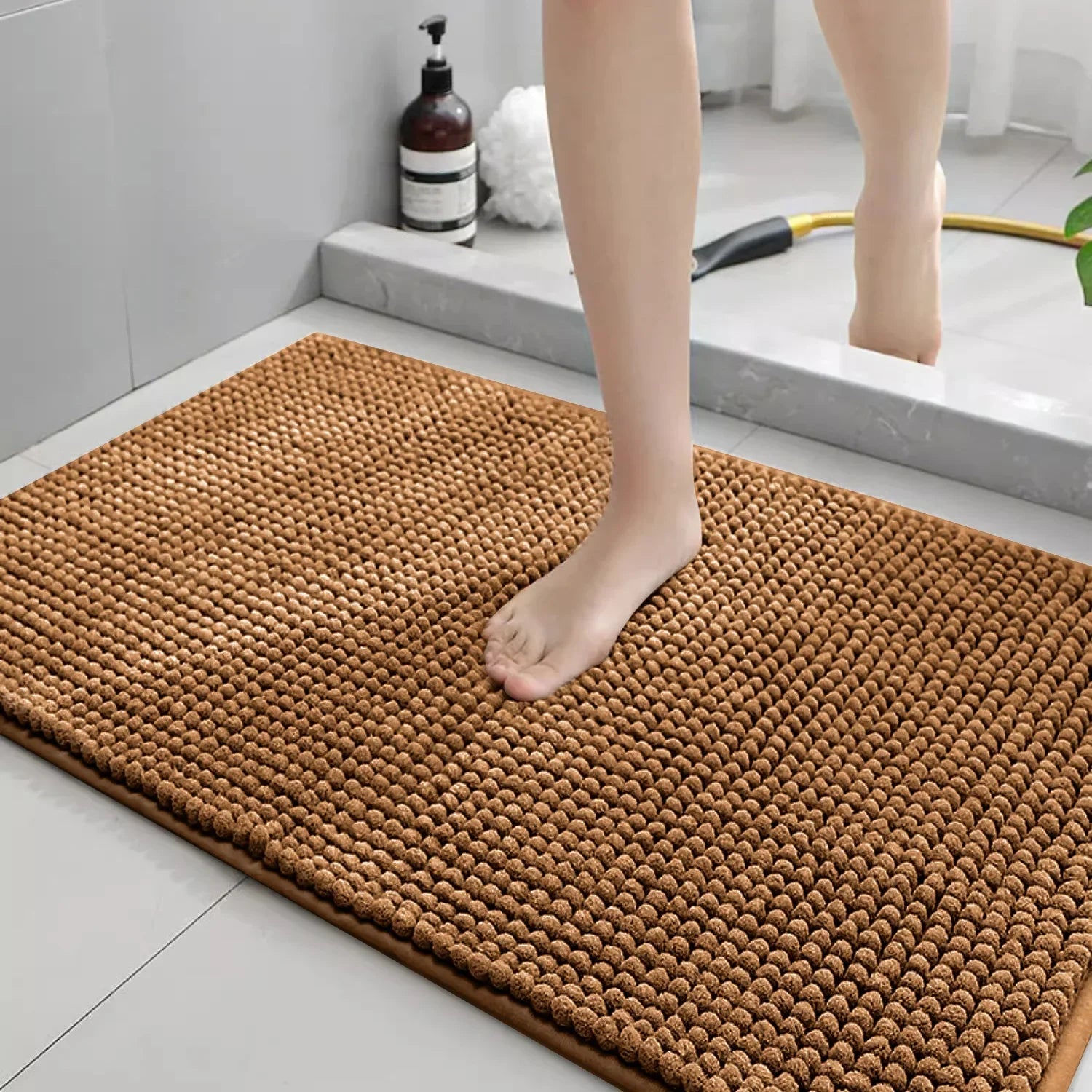 Bath Mat-Chenille, Encrypted Thickened, Short Plush, Strong Water-absorbent, Non-slip Bathroom Rug Carpet