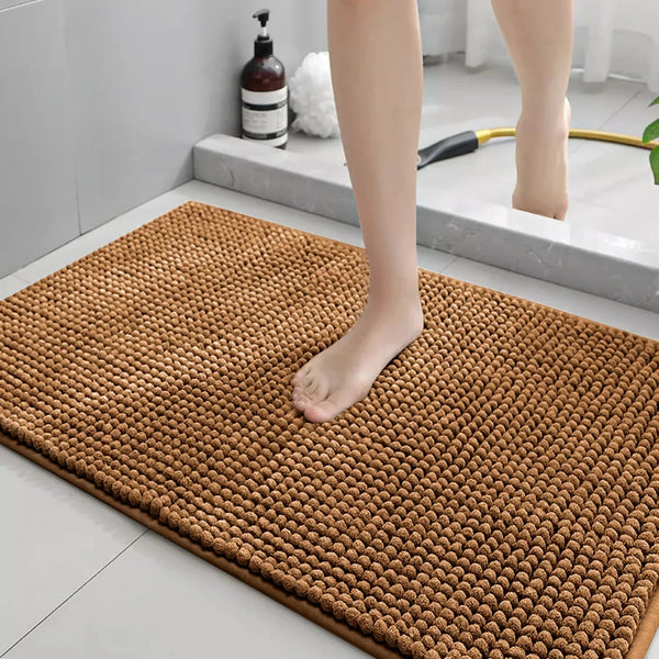 Bath Mat-Chenille, Encrypted Thickened, Short Plush, Strong Water-absorbent, Non-slip Bathroom Rug Carpet