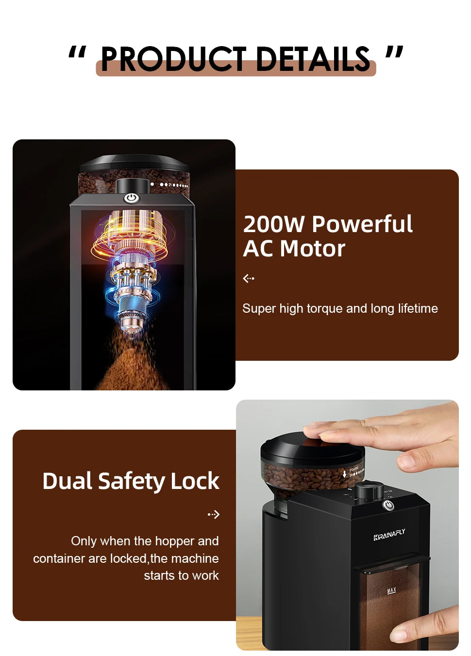 Coffee Grinder-Automatic Burr Mill, Electric Coffee Bean Grinding, 28 Adjustable Gears, Espresso, French Press, Drip Coffee