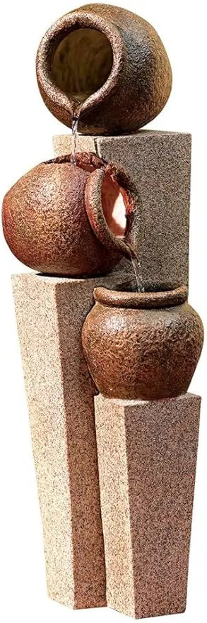 Outdoor Decor: Floor Fountain: Cascading Rustic Outdoor Floor Three Jugs Fountain and Waterfalls