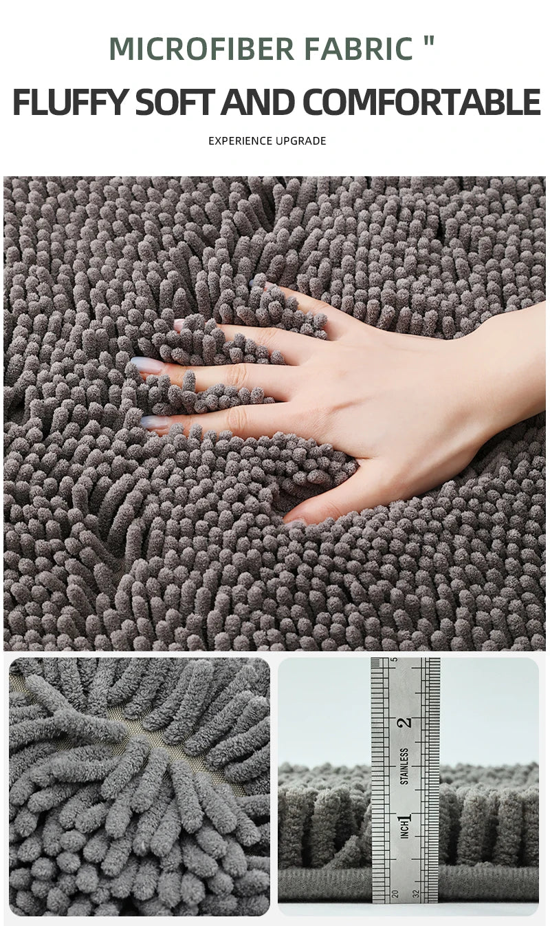 Blue Chenille Bathroom Rug – Super Absorbent, Non-Slip Shower Mat (40×60cm)