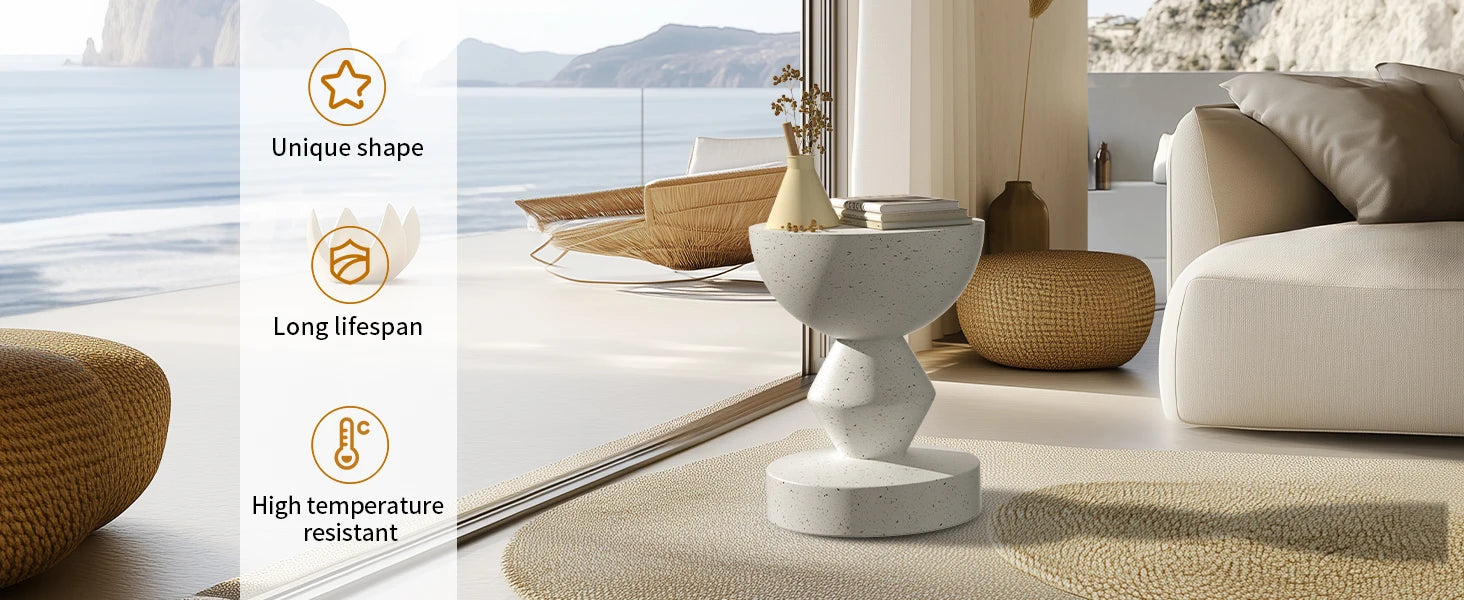 Accent Table-Modern Side Table, Indoor-Outdoor End Table, Lightweight Concrete Stool, Multiple Shapes
