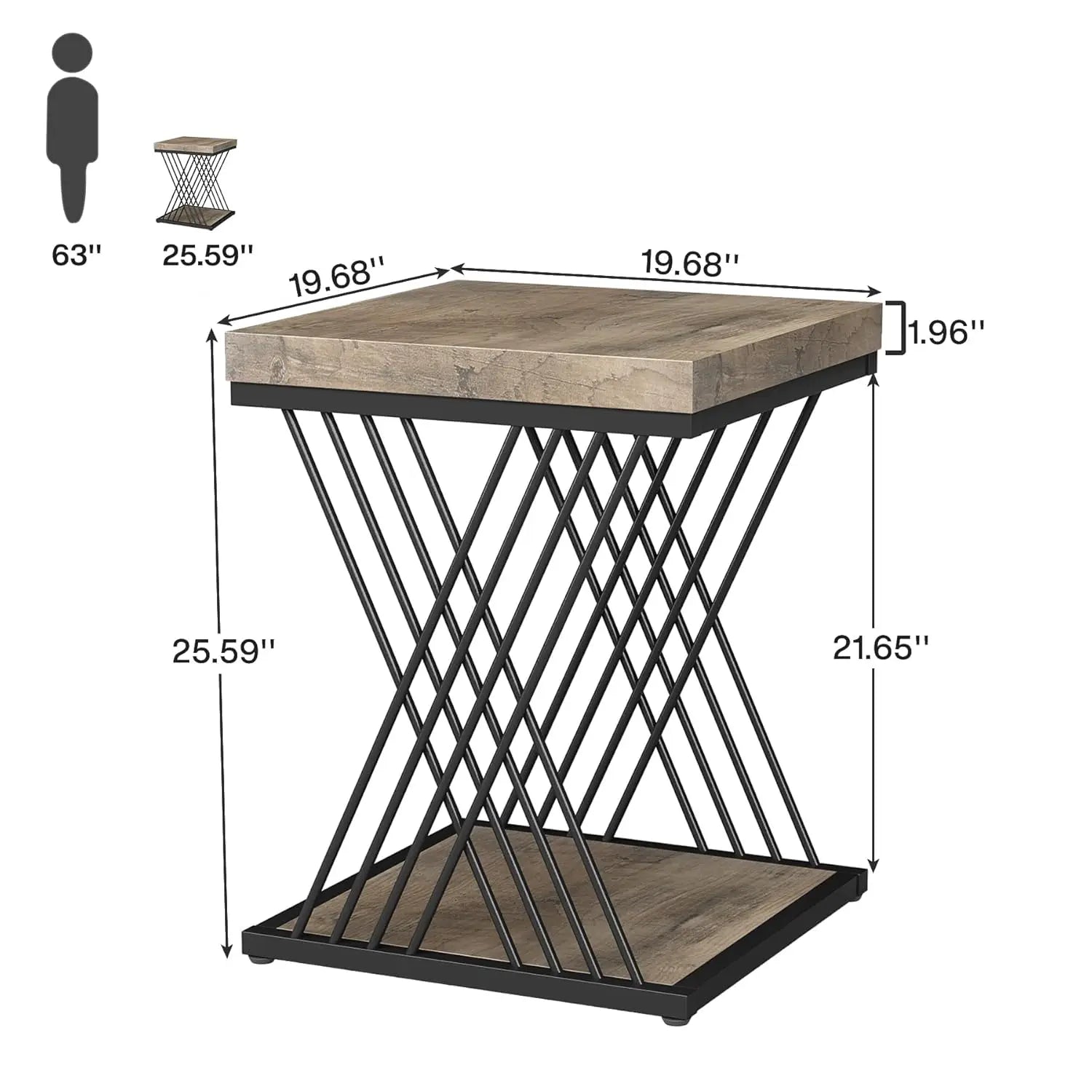 Accent Table-Square End Table White Gold 2-Tier Side Table Modern Small Bedside Table with Storage for Couch, Sofa Side Table, Customized