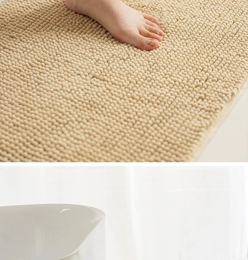 Bath Mat-Chenille, Encrypted Thickened, Short Plush, Strong Water-absorbent, Non-slip Bathroom Rug Carpet