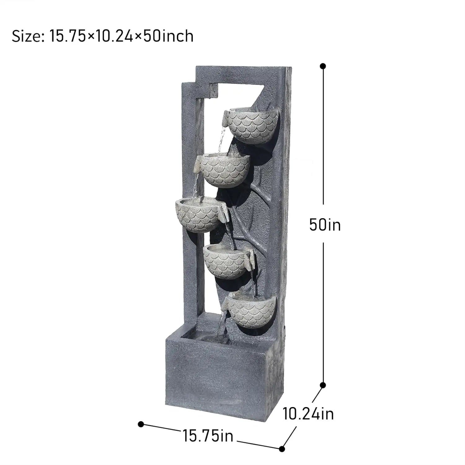 Water Fountain-LED lights, 6 Tier Waterfall, Floor Standing, Indoor/Outdoor, Bowl Stone