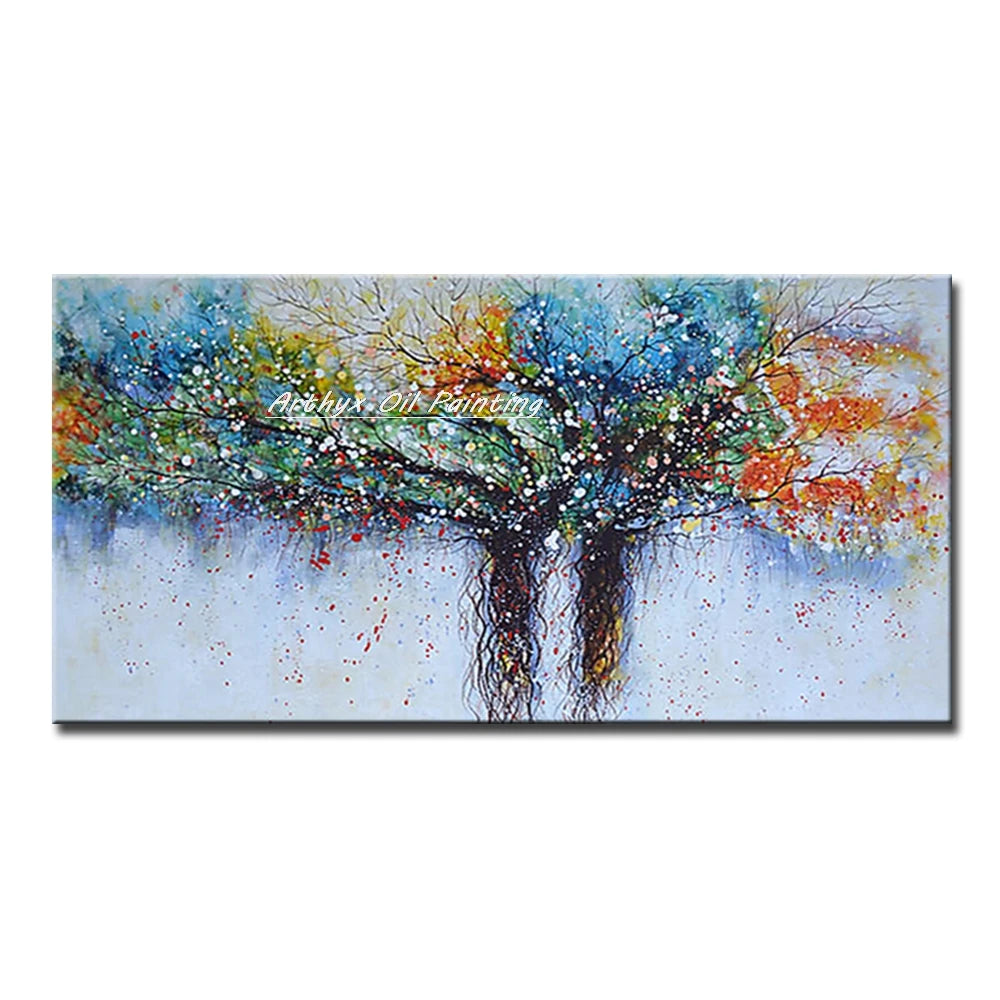 Canvas Art-Hand painted, Palette Knife, Tree, Oil Painting on Canvas, Modern Abstract Landscape Art Poster, Wall Pictures, Home Decor, Arthyx,Large
