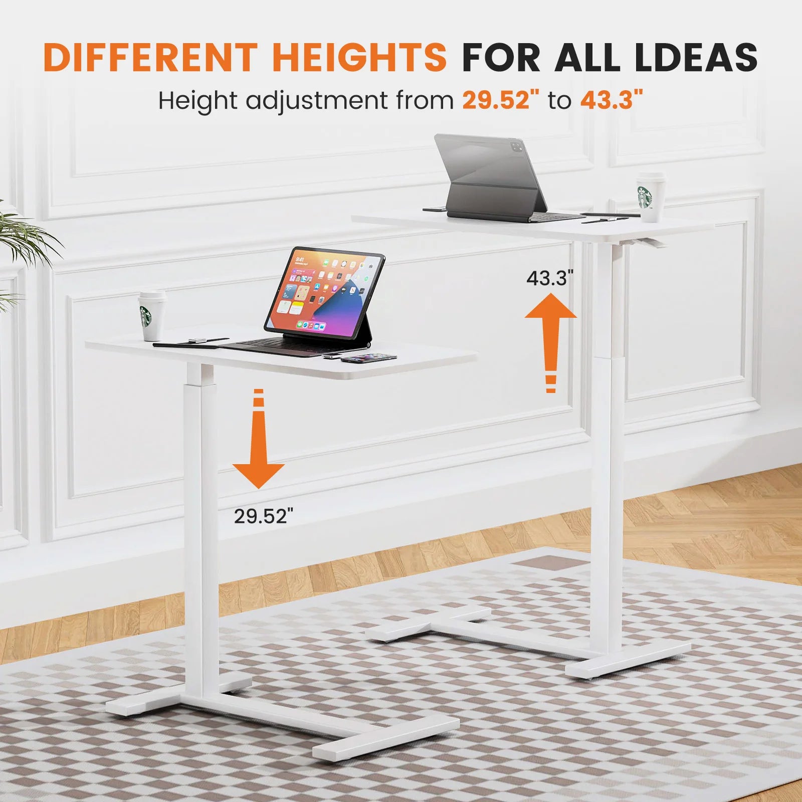 Accent Table-JHK Overbed Bedside Sofa Table with Hidden Wheels Adjustable Height Home Use Bed Table Laptop Mobile Standing Desk For Bedroom