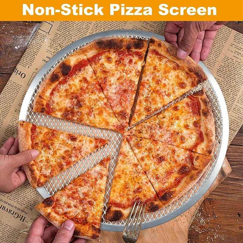 Kitchen-Round Pizza Baking Trays – 8/10/12/14" Non-Stick Aluminum Mesh Screens for Oven & Homemade Pizza