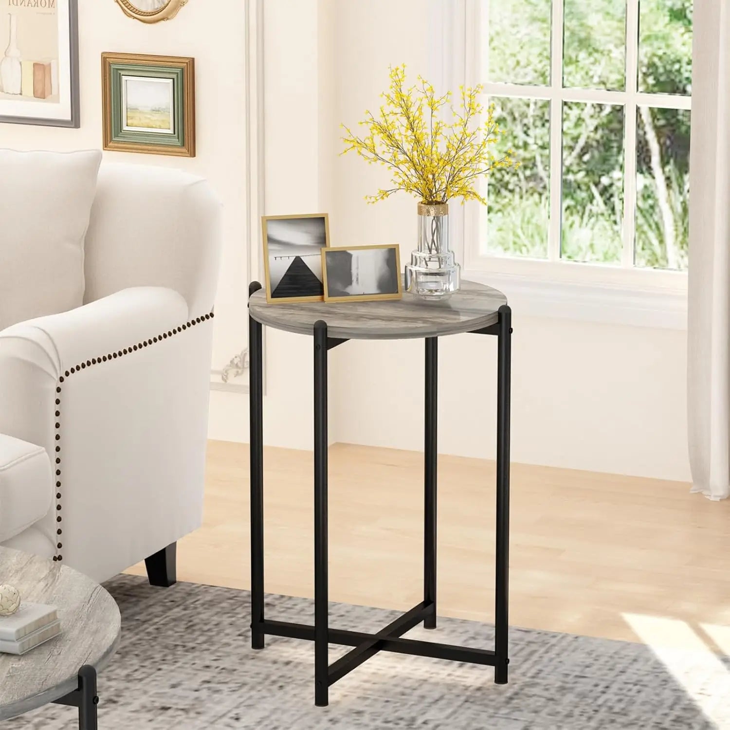Coffee Table Set -Faux Marble Top Coffee Table Set Golden Frame 1 Coffee & 2 Accent Tables, Grey Customized, Living Room, Apartment, Office