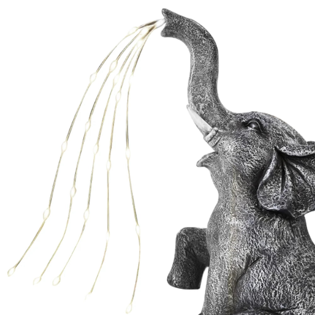 Figurine-Solar Garden Elephant Statue, LED Light Strings, Elephant Figurine, Elephant Sculpture, Yard, Patio and Pathway