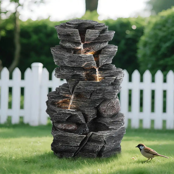Water Fountain-LEDs Lights, Rock Feature, Garden Waterfall, Suitable For Courtyards and Porches