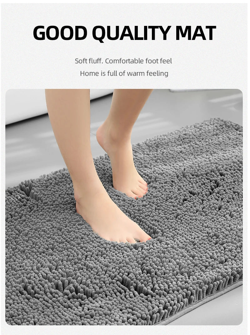 Blue Chenille Bathroom Rug – Super Absorbent, Non-Slip Shower Mat (40×60cm)