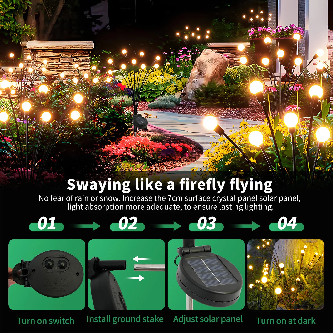 LED Solar Lights-8 Head Firefly Lights, Outdoor Garden Lights, Waterproof High Flexibility, Yard, Patio