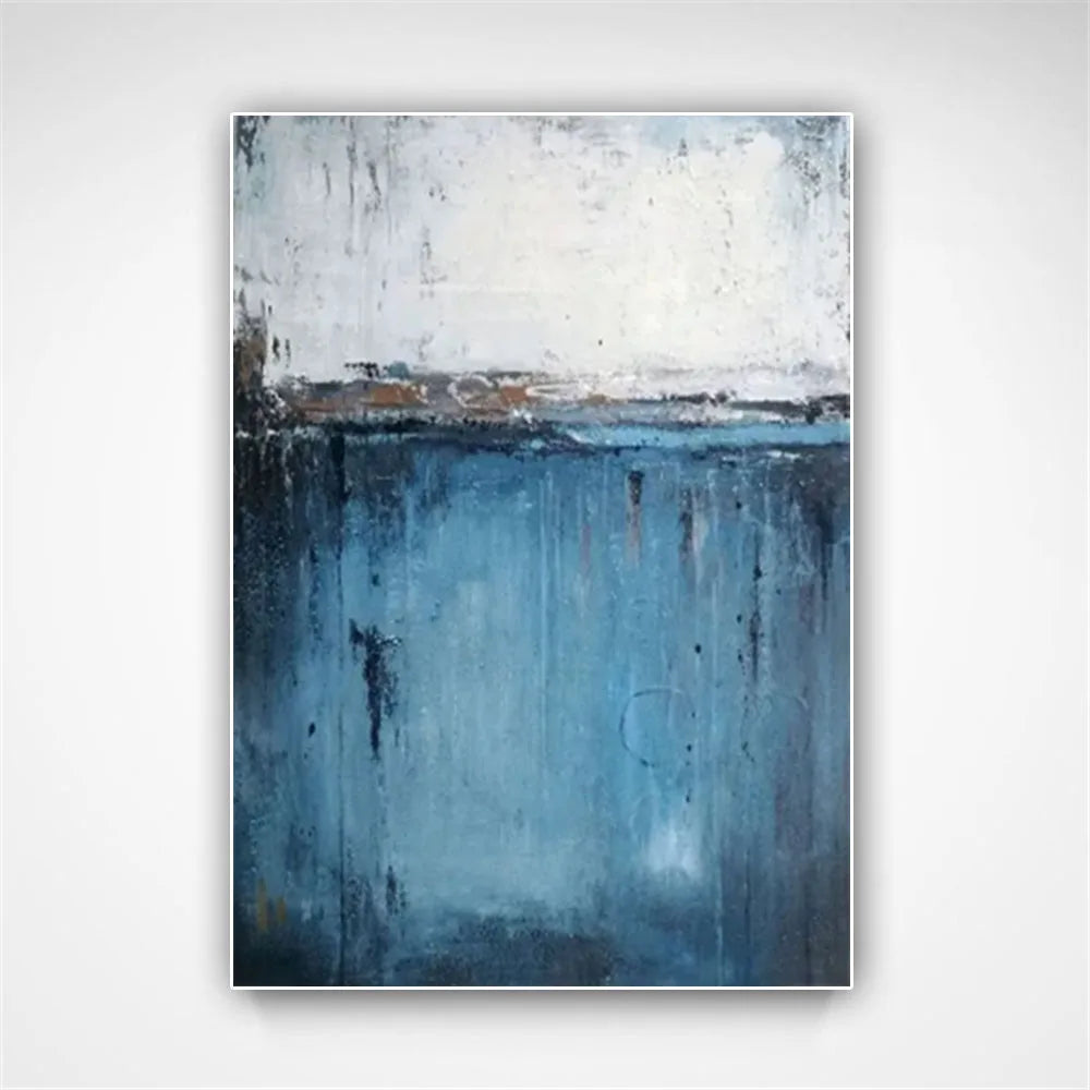 Abstract Oil Painting On Canvas-Handmade, Texture Wall Art, Pattern C-Blue And Off-White