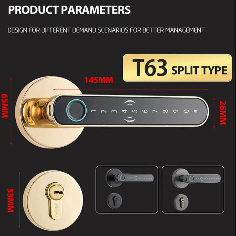 Smart Fingerprint Door Lock Handle – Keyless Entry with Keypad, Key Card & Backup Key for Home or Apartment