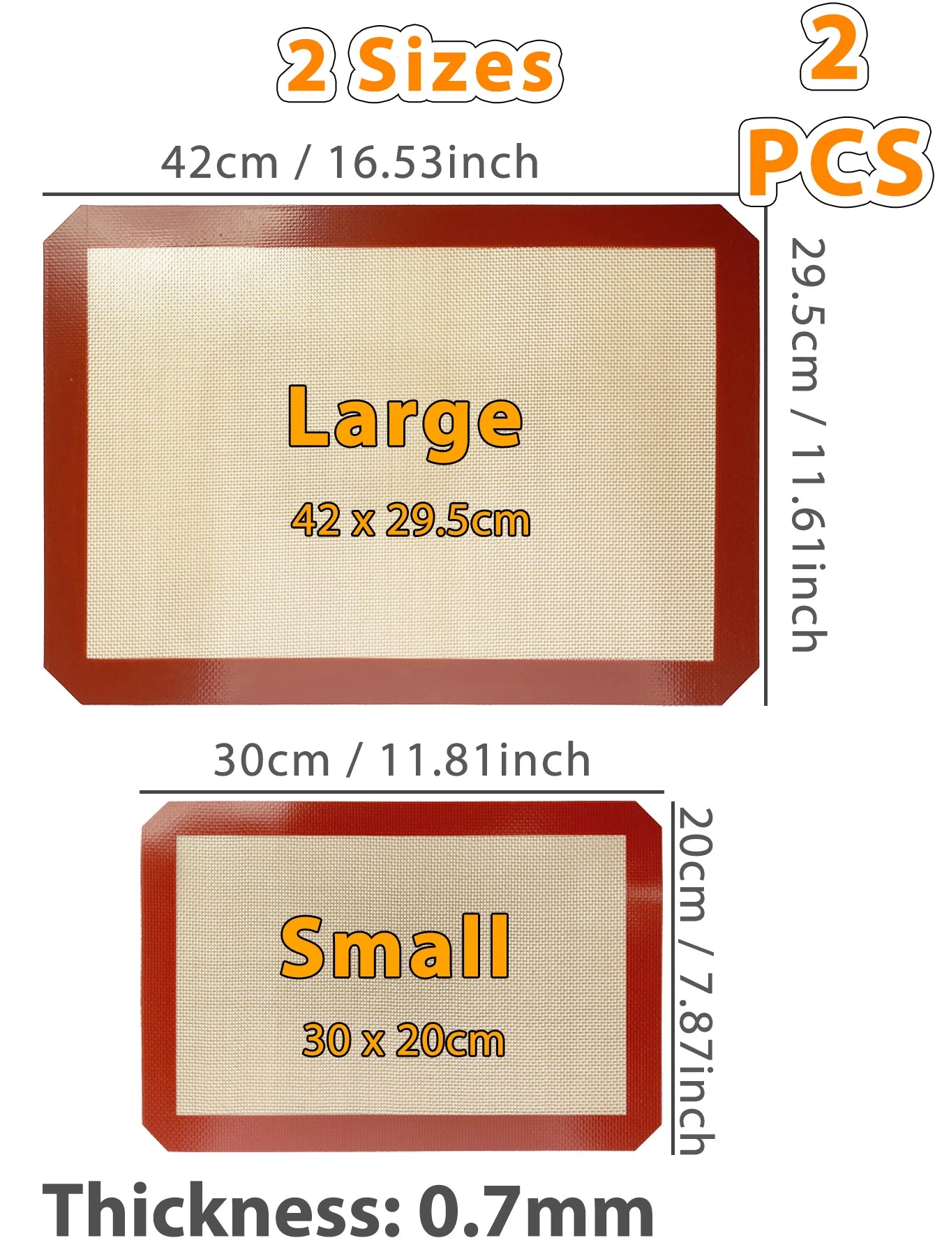 Baking Mat, Non-Stick, Reusable, Silicone–for Oven, 2 Sizes 30/42cm, Heat Resistant, Bakeware Sheets - 1PC, 2PCS