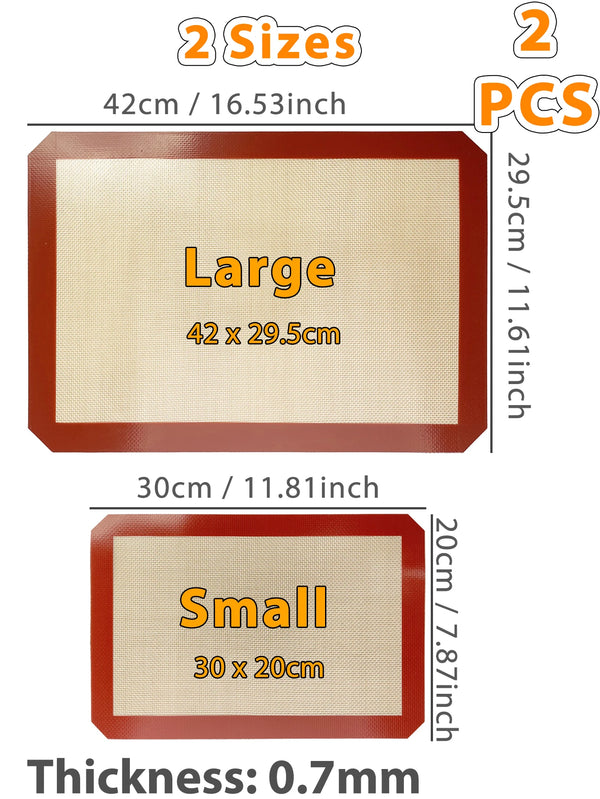 Baking Mat, Non-Stick, Reusable, Silicone–for Oven, 2 Sizes 30/42cm, Heat Resistant, Bakeware Sheets - 1PC, 2PCS