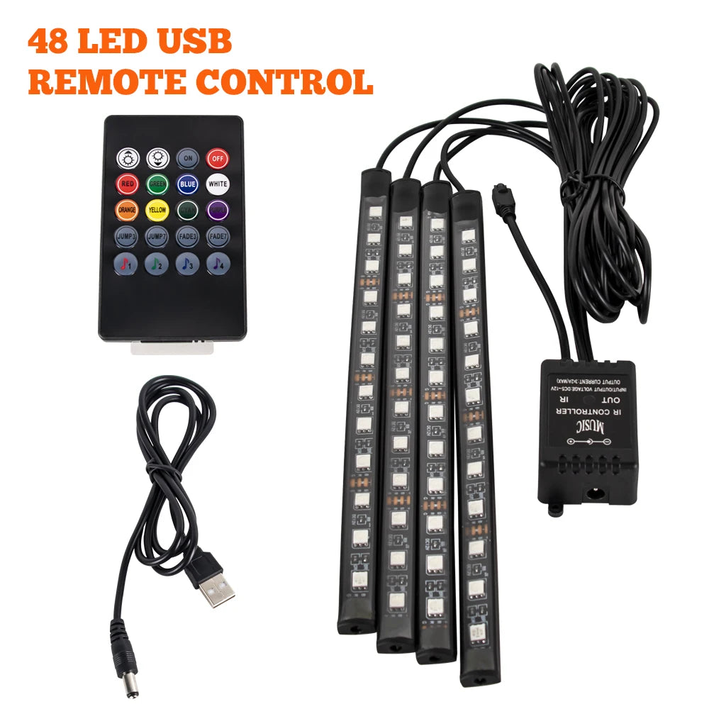 Outdoor Auto: Lighting: LED Car Foot Light - Remote/Voice Control Ambient Lamp with 36/48/72 LEDs