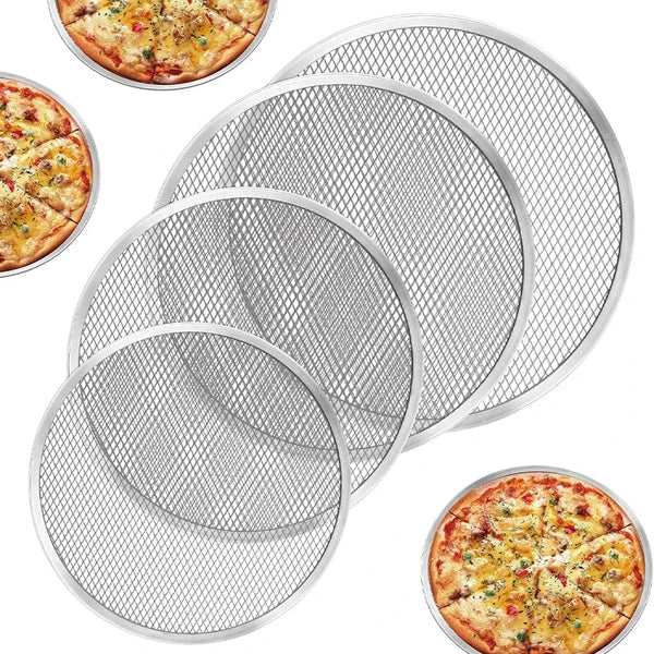 Round Pizza Baking Tray 8/10/12/14 inch DIY Pizza Screen Baking Tray Metal Net Non-stick Mold For Oven Seamless Aluminum Pizza Screen