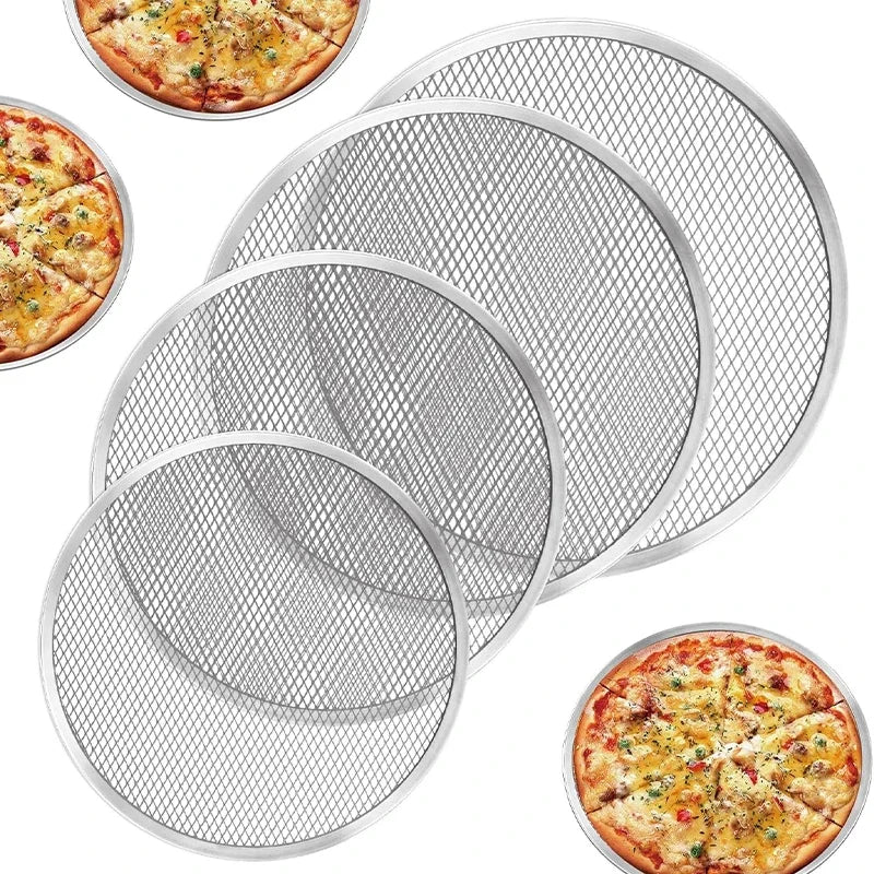 Kitchen-Round Pizza Baking Trays – 8/10/12/14" Non-Stick Aluminum Mesh Screens for Oven & Homemade Pizza