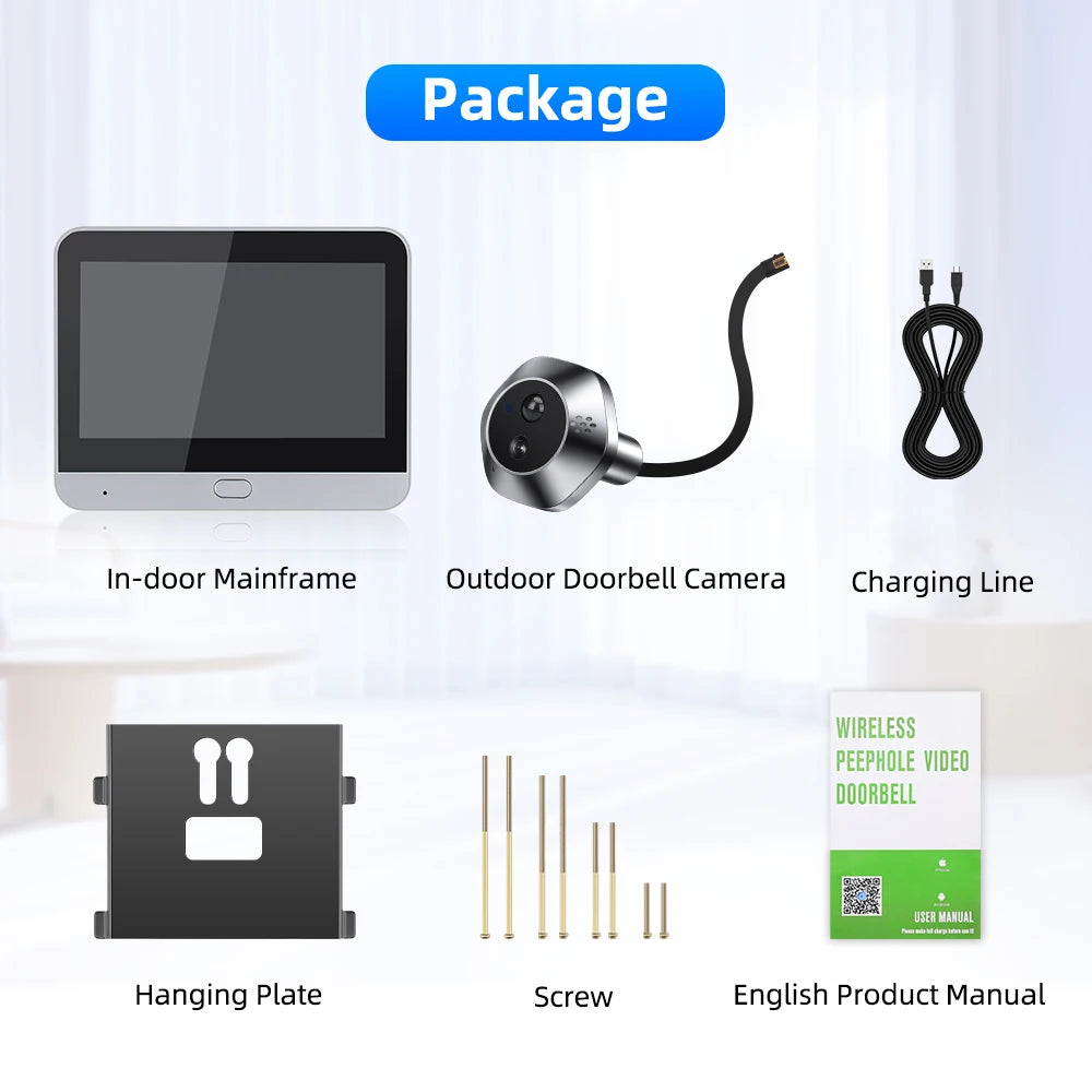 Awapow 4.3" Tuya Smart Doorbell Camera – WiFi Peephole Viewer with PIR Motion Detection & Two-Way Audio