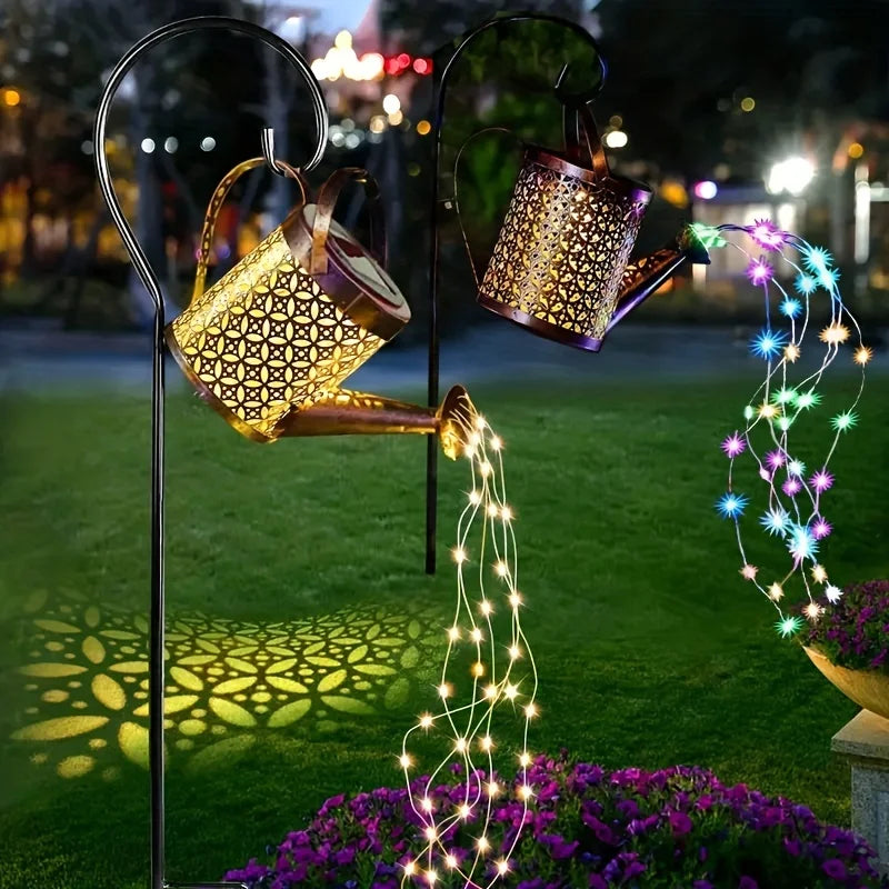Solar-Powered LED Lamps-Large Retro Metal Lantern, Watering Can, Outdoor Waterproof, Shower Lights, Hanging Star, LED Fairy for Garden