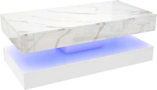 Coffee Table-Modern Stylish Coffee Table with LED lights, Double-Layer Design for Living Room Coffee Table with 2 Storage Drawers