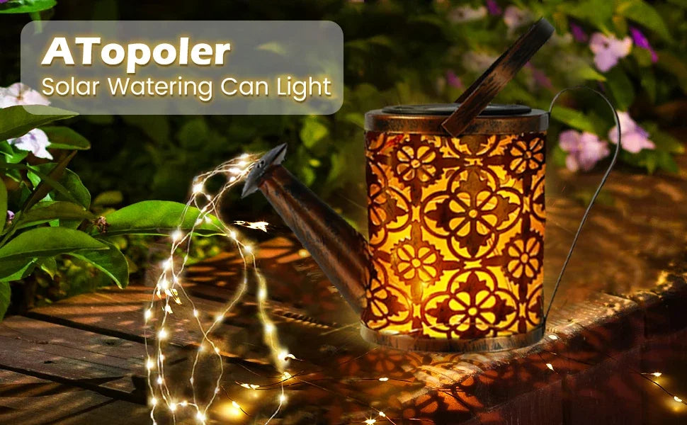 Solar-Powered LED Watering Can Lantern – Waterproof Hanging Kettle Light for Outdoor Garden & Lawn Decor