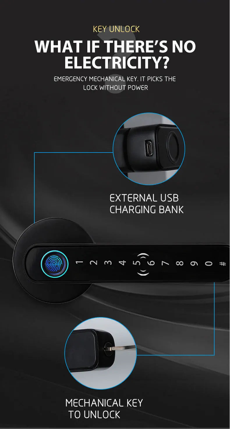 Smart Fingerprint Door Lock Handle – Keyless Entry with Keypad, Key Card & Backup Key for Home or Apartment