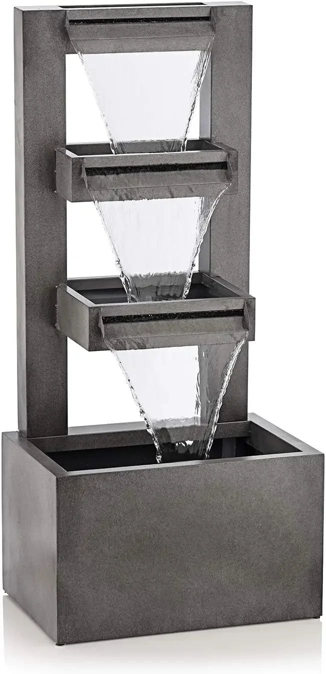 Water Fountain-43 inch High Outdoor Floor Industrial Multi-Tiered Soothing Waterfall Fountain, Gray, Guaranteed Authentic. CPS182