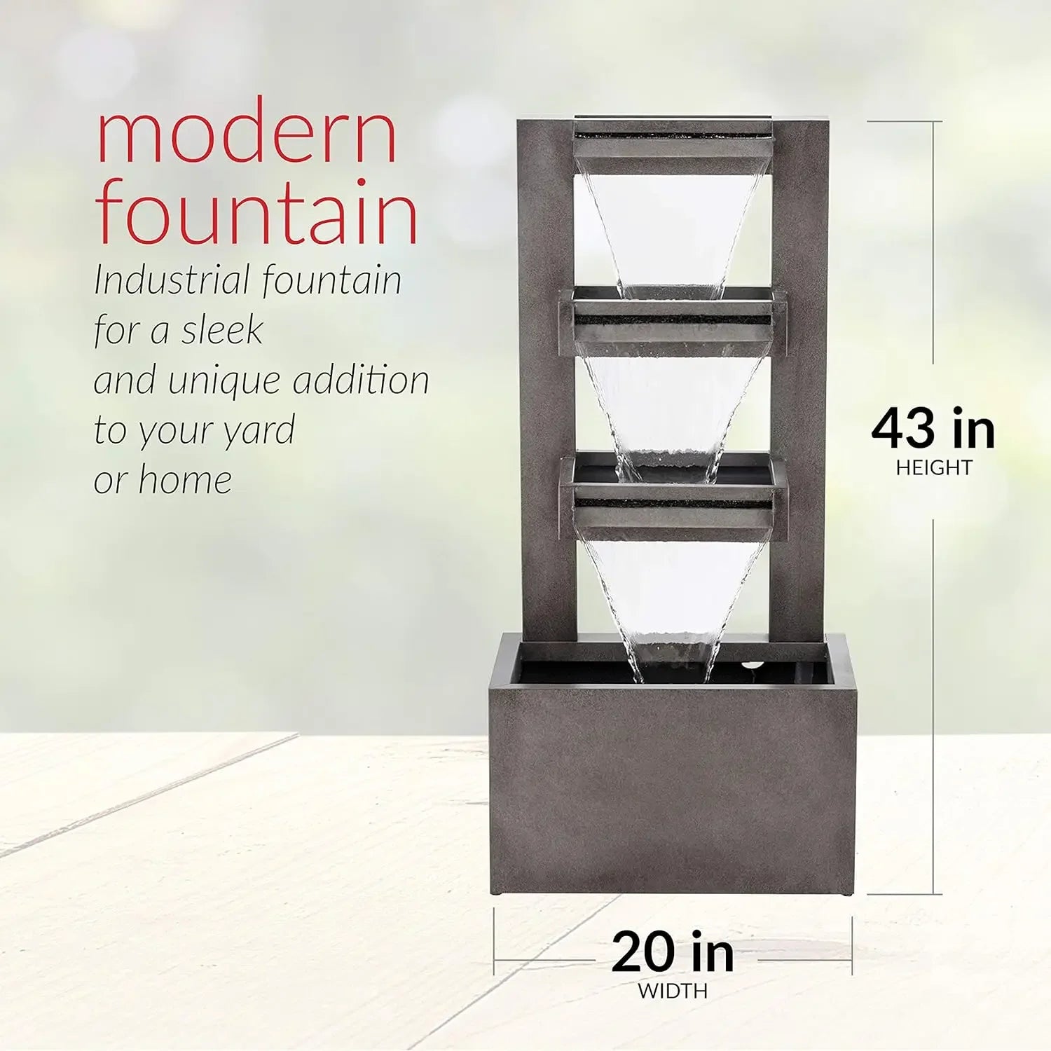 Water Fountain-43 inch High Outdoor Floor Industrial Multi-Tiered Soothing Waterfall Fountain, Gray, Guaranteed Authentic. CPS182