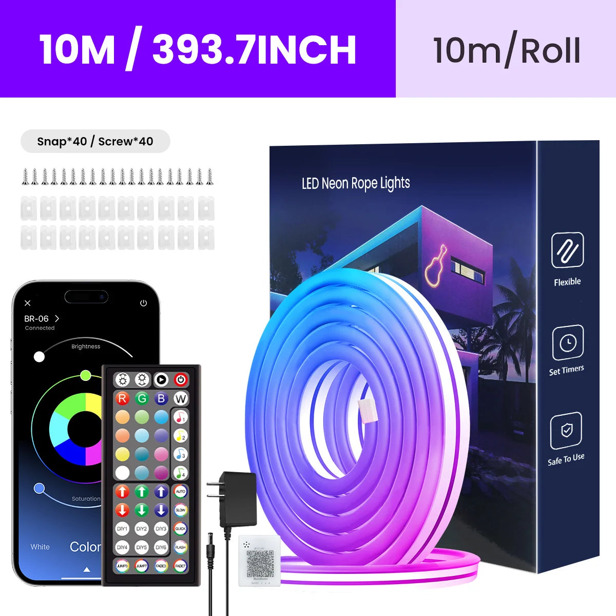 LED Rope Lights, Neon LED Lights For Bedroom Flexible LED Light Strip With Remote And APP Control RGB Lighting Strip