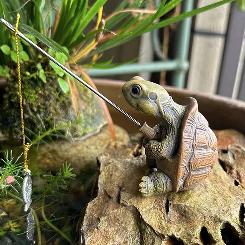 Resin Figurine - Adorable Simulation Turtle – Rope-Style Animal Ornament for Garden & Patio Decoration